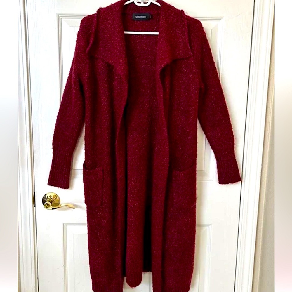 Mink Pink Long Wine Cardigan EUC